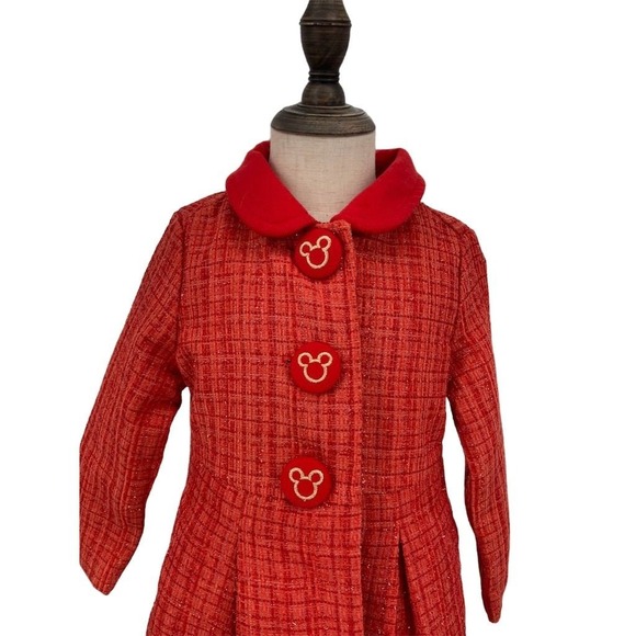 Disney Toddler Girls Red Tweed Dress Coat Minnie Mouse Buttons Size 3 - Picture 4 of 11